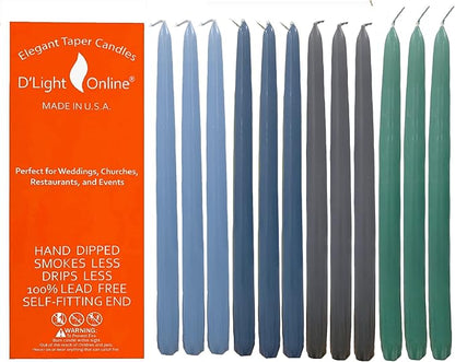 D'light Online Elegant 12" Unscented Seasonal Summer Taper Candles Premium Quality- Hand-Dipped Tapered Candles, Dripless and Smokeless - Set of 12 (12 Inch, Ocean)