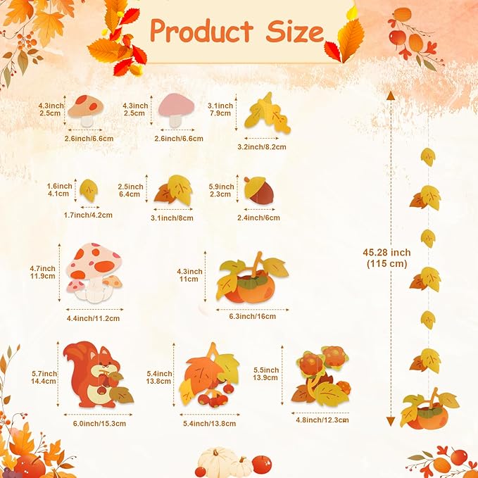 Dayker Autumn Party Decoration, Reusable Mushroom Maple Leaf Hanging Garland, 22.64ft Fall Squirrel Banner for Thanksgiving Harvest Festival Christmas Birthday and Wedding Backdrop