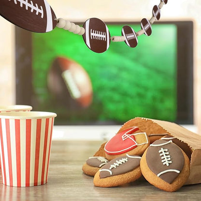 Wood Football Garland Banner Decorations,Football Wood Bead Banner Party Decor,for Wall Fireplace Mantle Home Office Spring Favors Sports Theme Birthday Tailgate Party Game Day Supplies