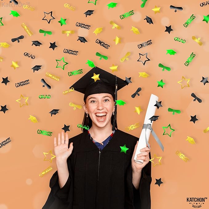 Katchon, Congrats Grad Confetti 2025 - Pack Of 1000 | Green And Gold Graduation Decorations 2025 | Graduation Confetti | Grad Table Decorations 2025