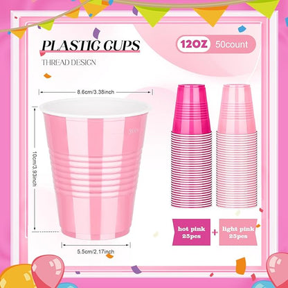 KesaPlan 50 PCS 12 OZ Plastic Cups, Party Cups Light Pink and Hot Pink Cups Disposable Drinking Cup Bulk For Bachelor Party Christmas Graduation Wedding Birthday Halloween Picnic Festive Celebrations
