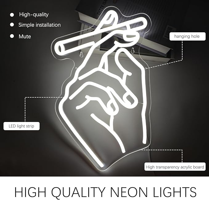 Smoking Hand Neon Sign for Wall Decor, Dimmable LED Neon Lights Art for Bedroom, Bar, Lounge, Game Room, Club Party Gift for Men