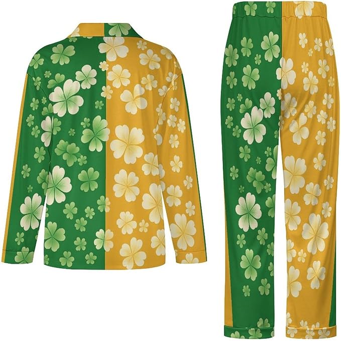 Lemons Leaves Ceramic Style Womens Pajama Set Long Sleeve Pajamas Top And Pants Soft Loungewear Pjs Sets