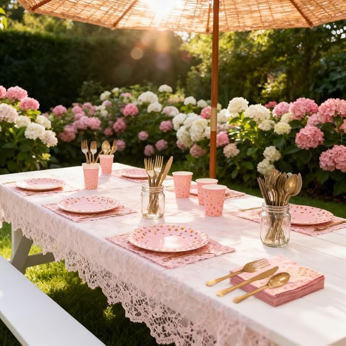 175 Pcs Pink Gold Paper Plates and Napkins Set,Disposable Dinnerware for 25 Guests for Party Wedding Birthday