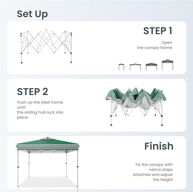 PHI VILLA Pop Up Canopy 10 10 Tents for Parties with Wheeled Bag, Portable Lightweight Folding w/Adjustable Height,Green and White Stripes，Green Stripe