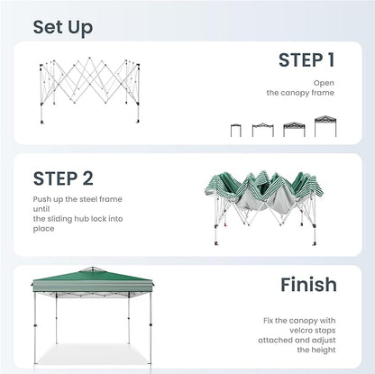 PHI VILLA Pop Up Canopy 10 10 Tents for Parties with Wheeled Bag, Portable Lightweight Folding w/Adjustable Height,Green and White Stripes，Green Stripe