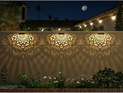 6 Pack Solar Fence Lights Outdoor Wall Lights Plastic Solar Powered Deck Step Stair Lights Moon Theme Waterproof Fence Solar Light for Garden Post Patio Backyard Yard Decor (Gold, 6 Pack)