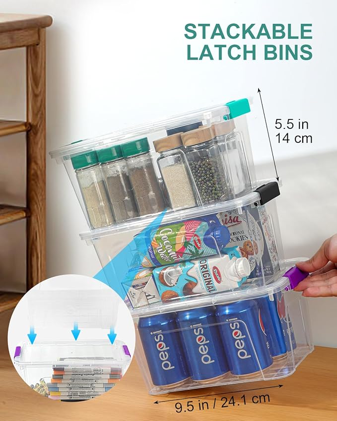 Clear Storage Bins with Lids 6 Pack, 7 Qt Stackable Storage Containers with Buckle Lock, Durable Plastic Containers & Storage Box Organizer for Pantry, Bathroom, Closet & Office Use