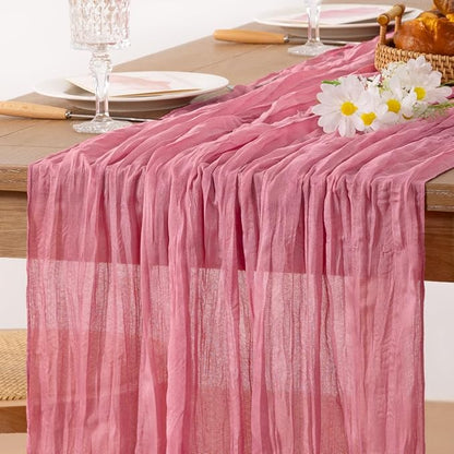 MLMC 3 Pack Mauve Pink Table Runner 10ft Sheer Gauze Cheesecloth Table Runner Bulk Rustic Winter Decor 35x120 Inches for Boho Wedding Bridal Baby Shower Birthday Party Decor