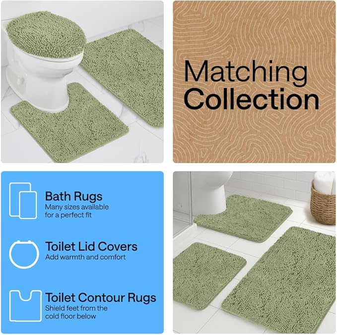 GORILLA GRIP Bath Rug Mat 30x20, Thick Soft Absorbent Chenille, Quick Dry Microfiber Mats, Rubber Backing Washable Shower Floor Rugs, US Designed Bathroom Bathmat Home Decor Accessories, Sage Green