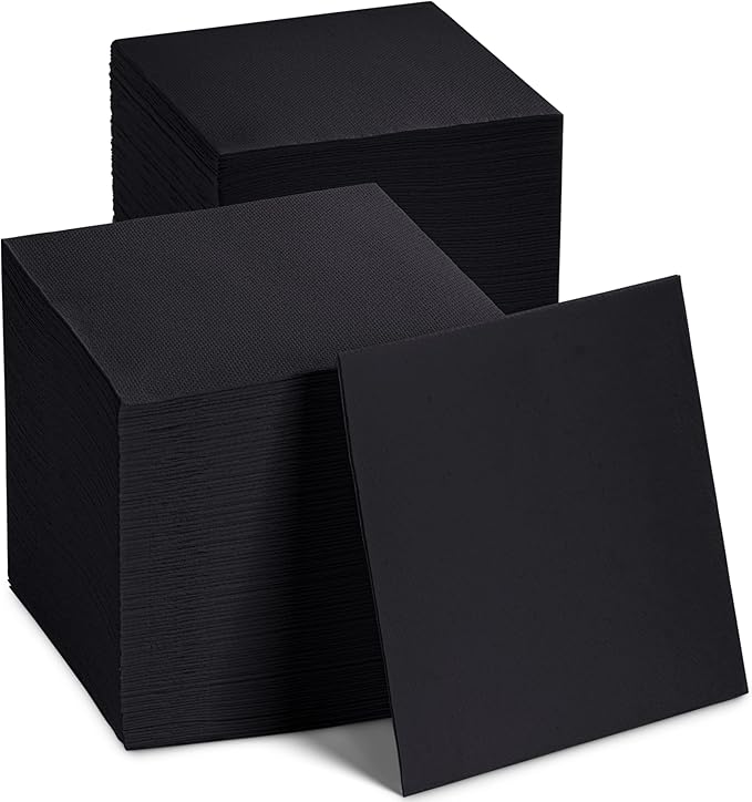 Disposable Cocktail Napkins Black Paper, 2-Ply Quilted Colored Black Napkins For Wedding, Reception, Party Or Event (200, 10" x 10")