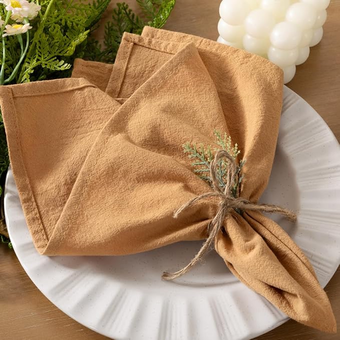 Socomi Cloth Napkins Caramel Fall Thanksgiving Washable Reusable Bulk Linen Cotton Napkins Set of 10 17"x17" for Wedding Party Bridal Baby Shower Birthday Dining Table Decorations