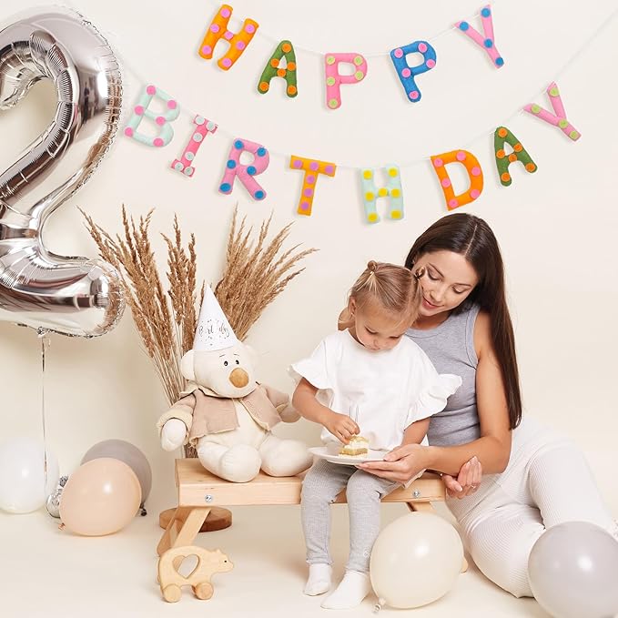 Felt Happy Birthday Garland Rainbow Banner Reusable Happy Birthday Sign Party Supply for Party Decor(Colorful Color,Spot)