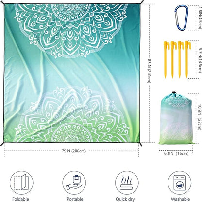 Beach Blanket Waterproof Sandproof Beach Mat 79" X 83"/10'x9'for 2-8 Adults Quick Drying Outdoor Picnic Mat Beach Accessories for Travel, Camping, Hiking