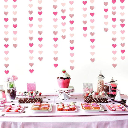 Hot-Pink Rose-Gold Party Decorations Heart-Garland - 52ft Wedding Bridal Shower Hanging Decoration Streamers Banner,Baby Girl Birthday Bachelorette Engagement Mohters Decor Panduola