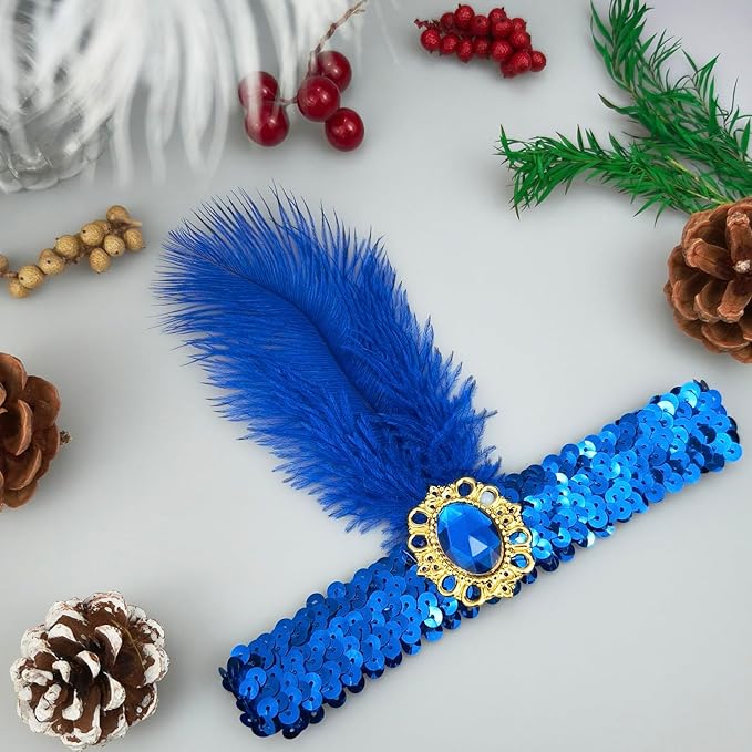 Feather Headpiece Sequins Headbands 1920s Flapper Showgirl Headpieces for Women Girls Carnival Party Accessories
