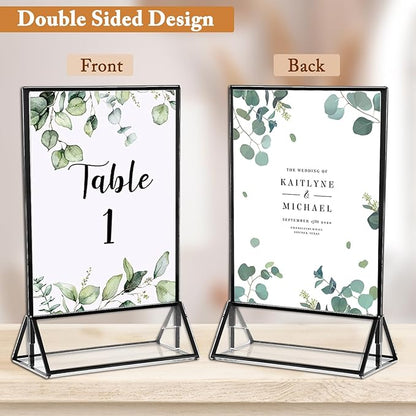 Floroom 12 Pack 5x7 Inch Clear Acrylic Sign Holders, Double-Sided Black Display Stand Picture Frames for Table Numbers, Menus, Flyers, Weddings, and Offices