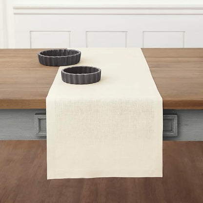 Solino Home Linen Ivory Table Runner 60 Inches - 100% Pure Linen Small Table Runner 14 x 60 Inch Ideal for Dresser and Coffee Tables - Fall, Autumn, Christmas, Holiday, New Year - Fete