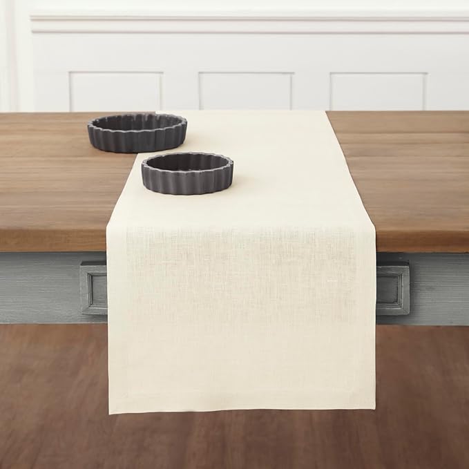 Solino Home Linen Ivory Table Runner 120 Inches Long - 100% Pure Linen 14 x 120 Inch Table Runner for Dining, Fall, Autumn, Christmas, Holiday, New Year - Fete
