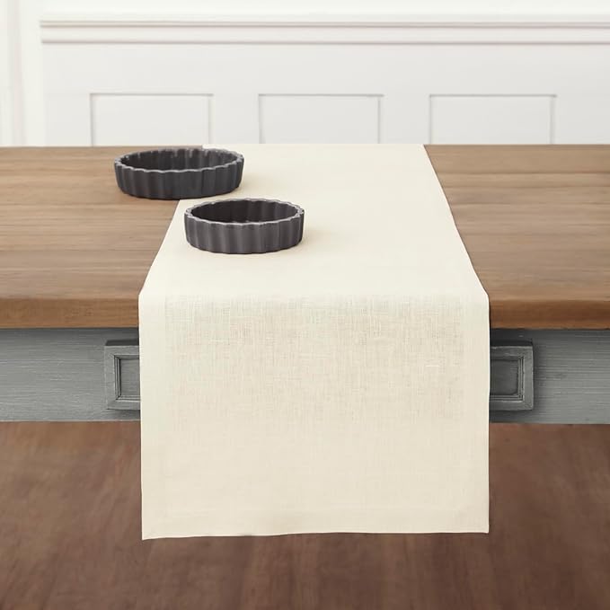 Solino Home Linen Ivory Table Runner 90 Inches Long - 100% Pure Linen 14 x 90 Inch Table Runner for Dining, Fall, Autumn, Christmas, Holiday, New Year - Fete
