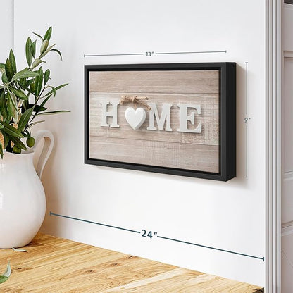 ElephantStock Home Sign Wall Art - Horizontal Floating Framed Canvas - 1-Piece Living Room Wall Decor - Photography Typography Canvas Print - Brown and Beige Decor for Wall - 13" X 9"
