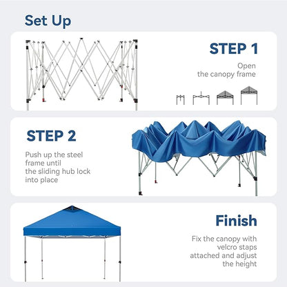 PHI VILLA Outdoor Pop up Canopy 10'x10' Tent Camping Sun Shelter-Series Party Tent, 100 Sq. Ft of Shade (Blue)
