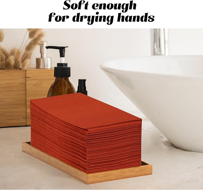 KAMMAK Dinner Napkins Disposbale Terracotta and Orange Cloth Like Paper Napkins with Pocket 100 Pack Wedding Reception Guest Hand Towel for Party Decoration, Bathroon, Kitchen (16.5 x 16.5 inch)
