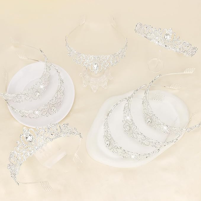 Jaciya Silver Tiara Crowns for Women 8 PCS Princess Tiaras Queen Crowns with Combs for Birthday Wedding Prom Halloween Costume
