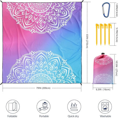 Beach Blanket Waterproof Sandproof Beach Mat 79" X 83"/10'x9'for 2-8 Adults Quick Drying Outdoor Picnic Mat Beach Accessories for Travel, Camping, Hiking