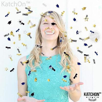 KatchOn, Congrats Grad Confetti 2025 - Pack of 1000 | Graduation Table Decorations 2025 | Grad Confetti Class of 2025,Navy Blue and Gold Graduation Decorations 2025