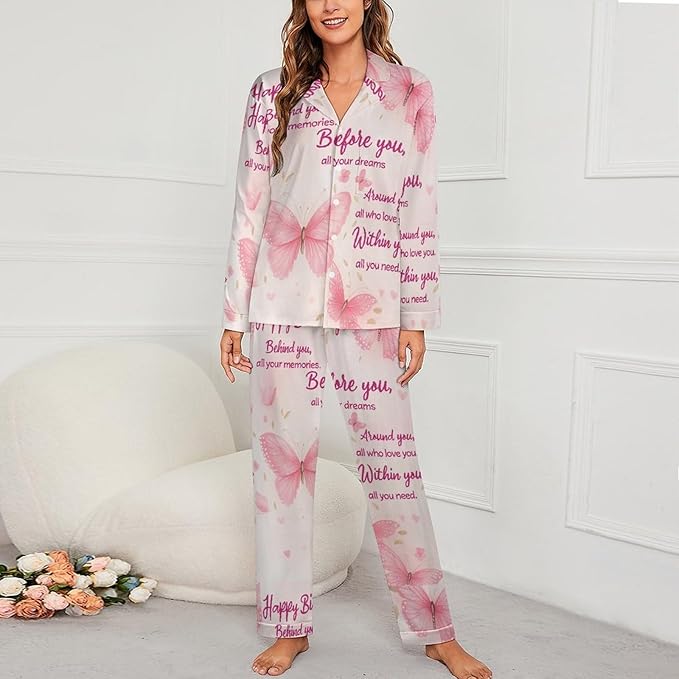 Lemons Leaves Ceramic Style Womens Pajama Set Long Sleeve Pajamas Top And Pants Soft Loungewear Pjs Sets