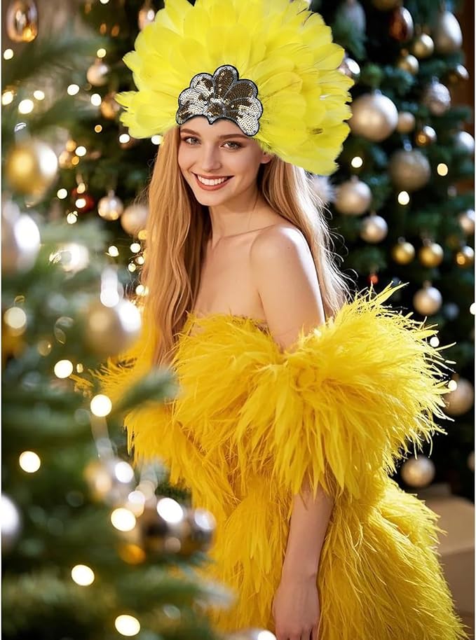 Women's Carnival Feather Headpieces Sequin Headdress for Wedding Masquerade Party Cosplay Feather Headbands