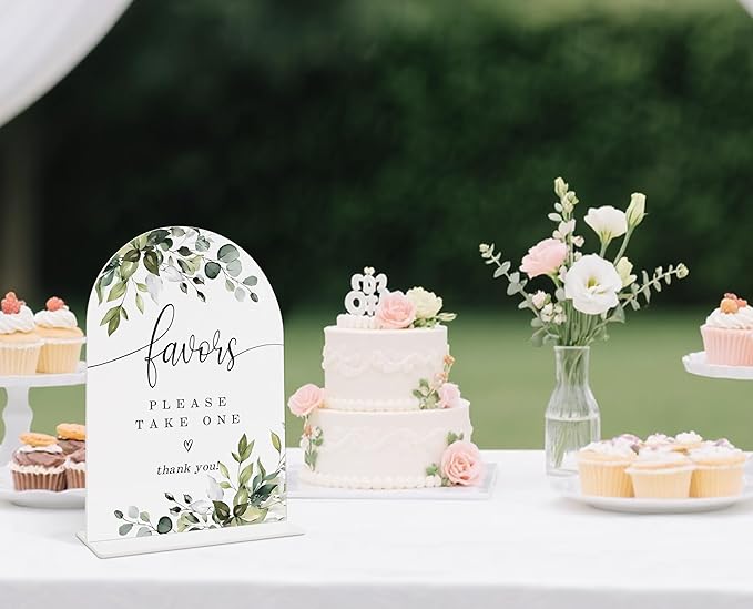 Wedding Signs for Reception, Green Leaves Favors Please Take One Sign, Wedding Reception Signage, Bridal Shower Table Decorations with Base, Supplies for Proposal, Bridal Shower Event and Ceremony, 10