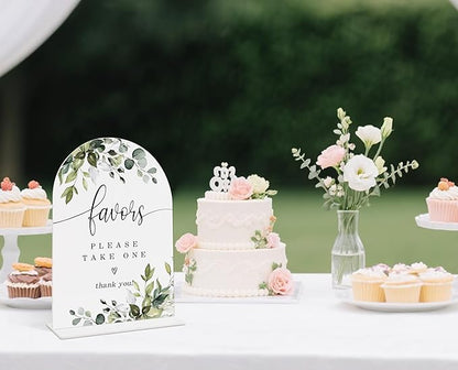 Wedding Signs for Reception, Green Leaves Favors Please Take One Sign, Wedding Reception Signage, Bridal Shower Table Decorations with Base, Supplies for Proposal, Bridal Shower Event and Ceremony, 10
