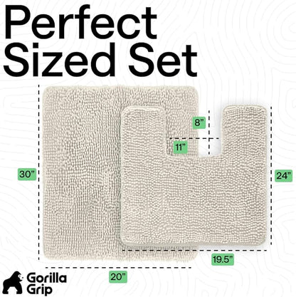 GORILLA GRIP Bathroom Rug Sets, Soft Chenille 2 Piece Area Rugs Set, Toilet Base Mat and 30x20 Carpet, Absorbent Microfiber Washable Mats Dry Quickly, Home Décor and Bath Room Accessories, Ivory