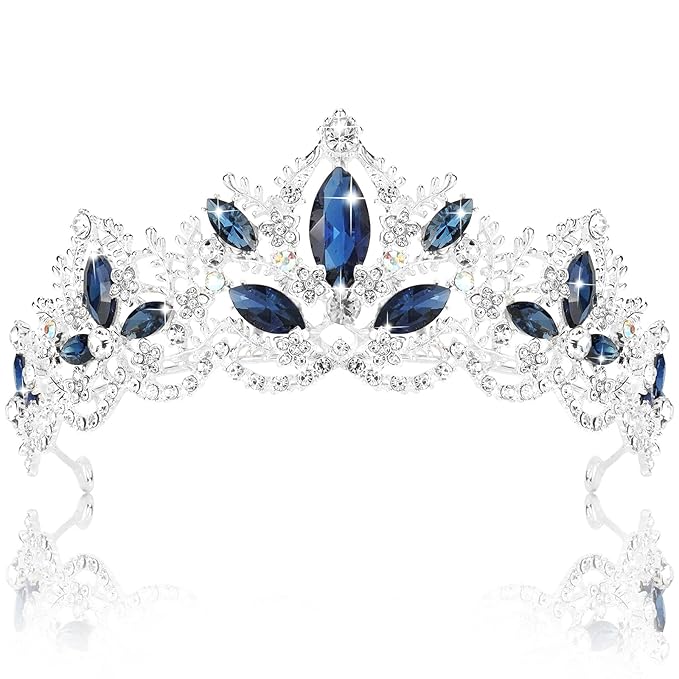 Silver Tiara for Women Sapphire Crown for Girls Wedding Princess Birthday Crystal Rhinestones Headbands for Prom Bridal Party Halloween Costume Christmas Gift