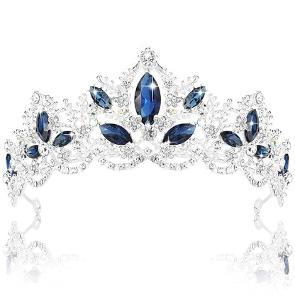 Silver Tiara for Women Sapphire Crown for Girls Wedding Princess Birthday Crystal Rhinestones Headbands for Prom Bridal Party Halloween Costume Christmas Gift
