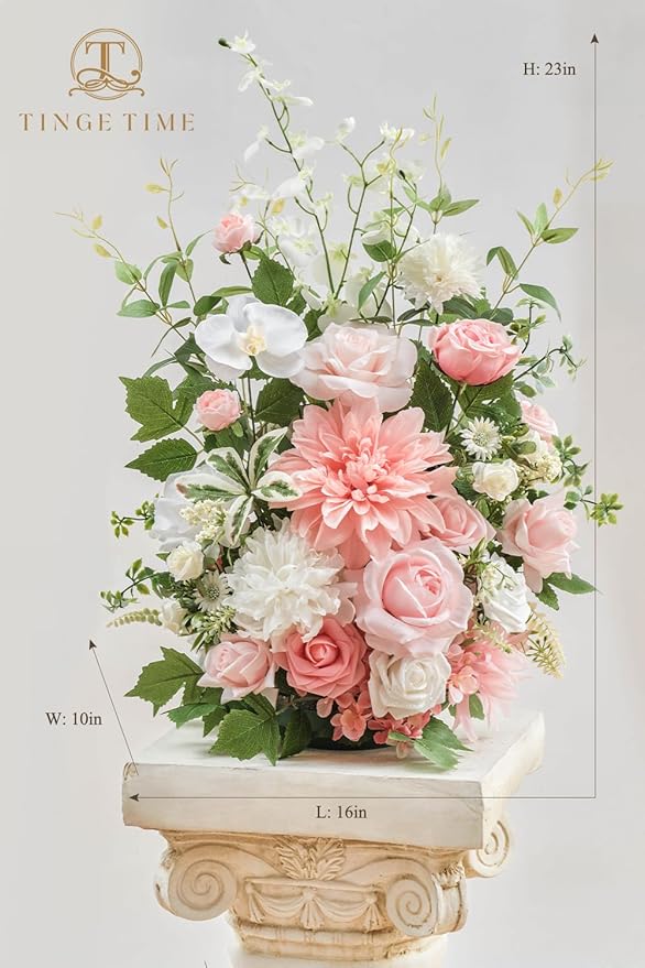 TINGE TIME Free Standing Artificial Flowers Set of 2, Wedding Arch Altar Stage Decorations, Silk Fake Flower for Wedding Centerpiece Archway Aisle Welcome Entrance (PeachPink&White)
