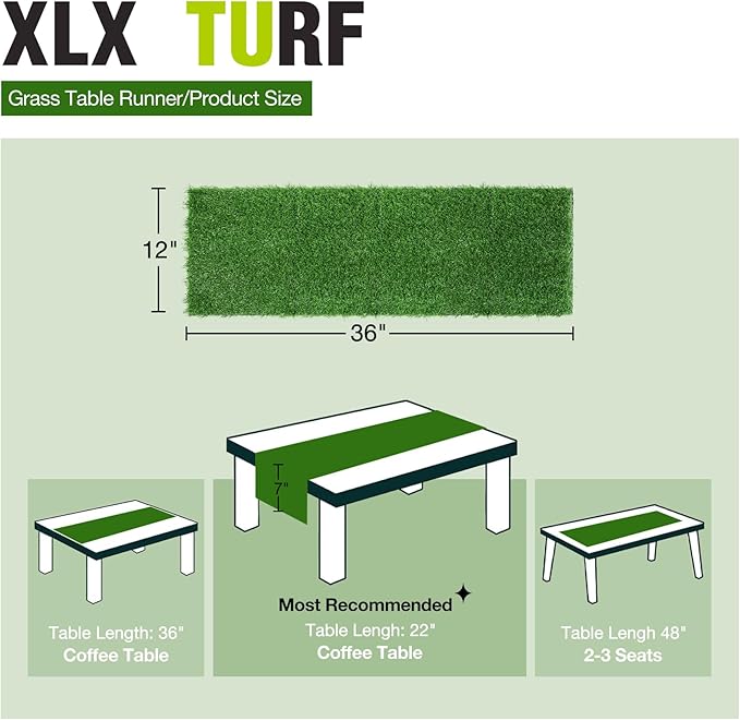 XLX TURF Green Christmas Artificial Grass Table Runner 12 x 36 Inches for Mantle Football Golf Party Decorations - Short Fake Grass Turf Table Top Centerpiece Wedding Baby Shower