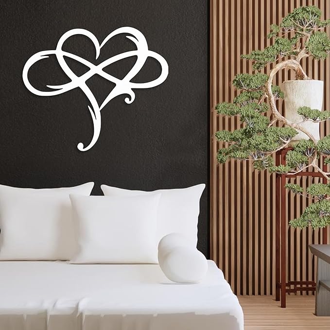 Infinity Heart Metal Wall Art for Home Decor, Eternal Love Sign Steel Wall Plaque, Home Wedding Decor, Eye-Catching Addition to Living Room, Above Bed Decor for Bedroom Ornaments