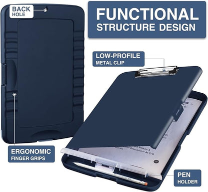 Sooez Clipboard with Storage, Clip Board 8.5 x 11 with Pen Holder, Plastic Organization Case Box for Letter Legal A4 Size Paper, Low Profile Clip, Nurses Teachers Must Haves, School & Office Supplies