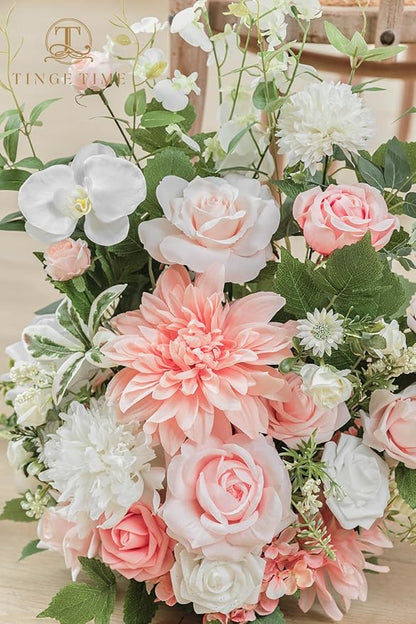 TINGE TIME Free Standing Artificial Flowers Set of 2, Wedding Arch Altar Stage Decorations, Silk Fake Flower for Wedding Centerpiece Archway Aisle Welcome Entrance (PeachPink&White)