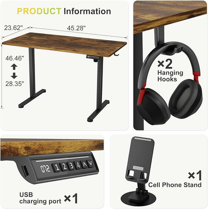 Furmax Electric Standing Desk, 45 x 24 Inches Sit Stand up Desk, Sit Stand Height Adjustable Home Office Desk with 4 Height Position Memory - with Splice Board (Rustic Brown, 45)