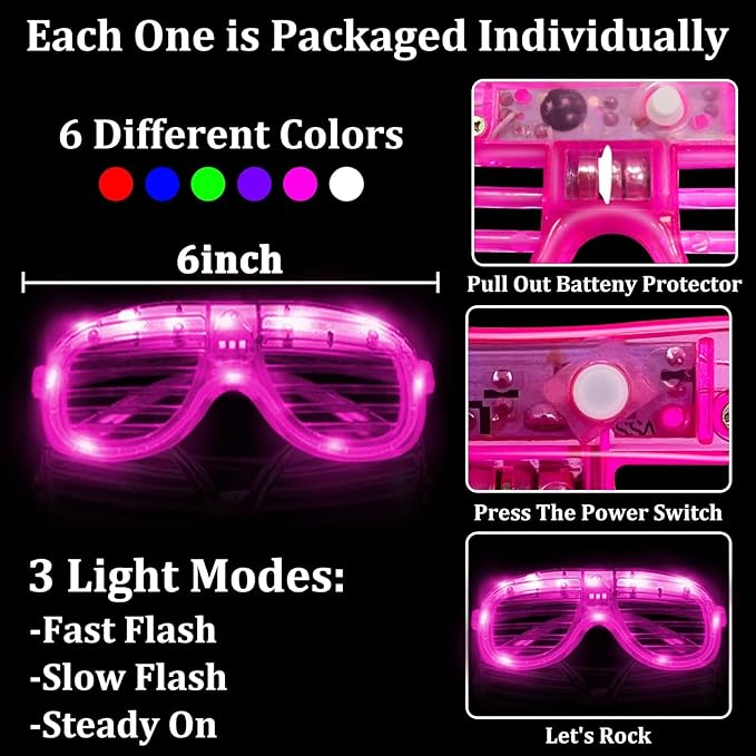 Camlinbo 148 PCS Glow in the Dark Party Supplies- 24 Pcs 16" Foam Glow Sticks, 24 Pcs LED Glasses, 100Pcs Glow Sticks Necklaces Bracelets Light Up Party Favors Pool Party Wedding Concert Halloween