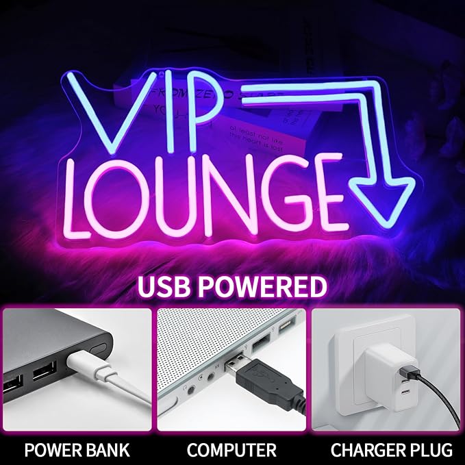 VIP Lounge Neon Sign for Wall Decor Dimmable VIP Led Light Signs Pink Blue Letters Neon Light for Bar Hotel Cafe VIP Room Airports Beauty Room Decoration