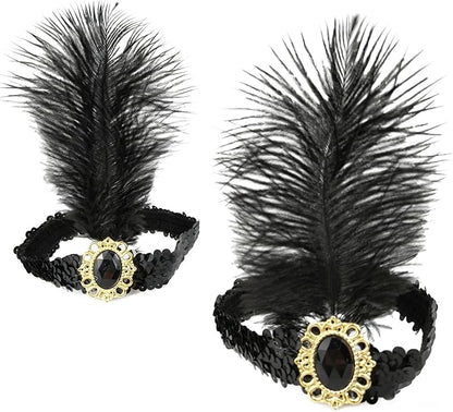 Feather Headpiece Sequins Headbands 1920s Flapper Showgirl Headpieces for Women Girls Carnival Party Accessories