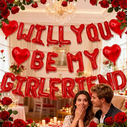 Will You Be My Girlfriend Balloons-16 Inch Red Foil Letters Balloon Heart Balloon Valentines Day Balloons for Wedding Engagements Proposals party Decorations