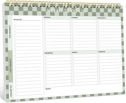 Taja Weekly To Do List Notepad with 52 Undated Sheets（8.5"×11"）- Weekly Desk Planner for Women & Man, Work and Home - 1 Pack Mint Checkered