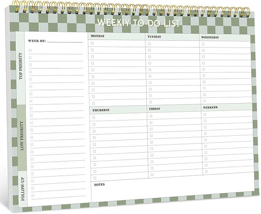 Taja Weekly To Do List Notepad with 52 Undated Sheets（8.5"×11"）- Weekly Desk Planner for Women & Man, Work and Home - 1 Pack Mint Checkered