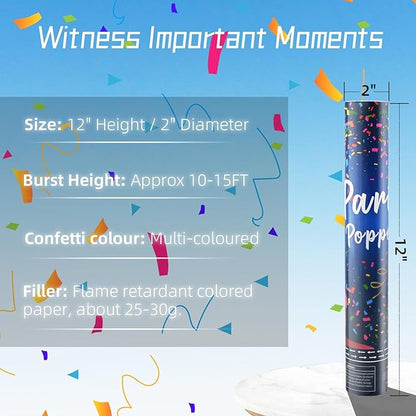 Confetti Cannon Party Popper 12Pack Biodegradable Confetti Popper Cannons 12Inch Multicolor Confetti Shooters for Wedding Graduation Birthday 4th of July New Year Christmas Party Supply Celebration